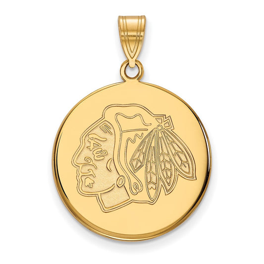14K Yellow Gold Nhl Logoart Chicago Blackhawks Large Disc Pendant