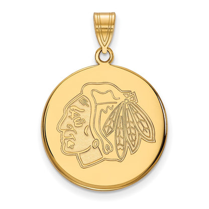 Gold Plated Sterling Silver Nhl Logoart Chicago Blackhawks Large Disc Pendant