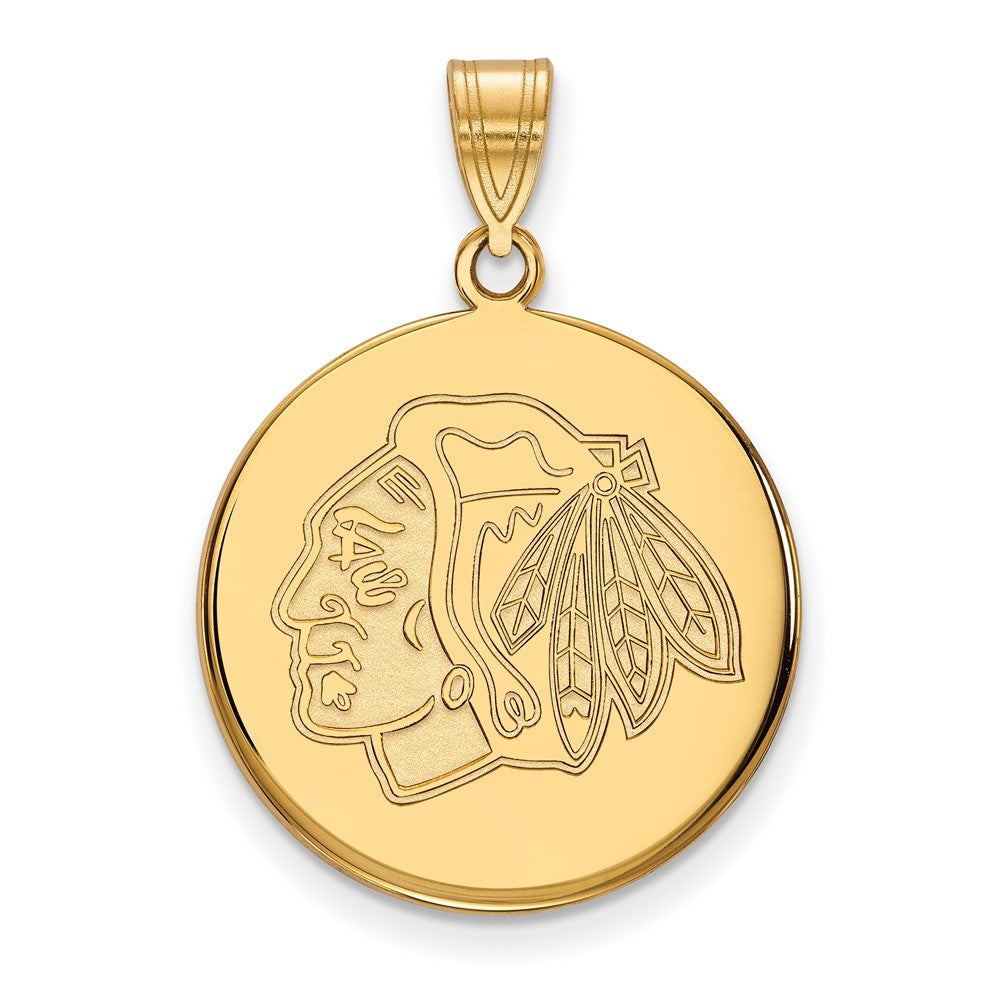 10K Yellow Gold Nhl Logoart Chicago Blackhawks Large Disc Pendant