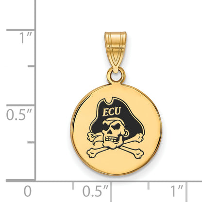 Gold Plated Sterling Silver Logoart East Carolina University Pirate Medium Enameled Disc Pendant