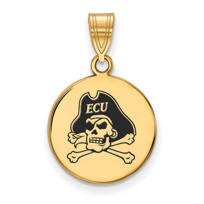 Gold Plated Sterling Silver Logoart East Carolina University Pirate Medium Enameled Disc Pendant