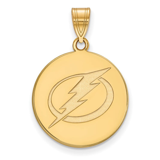 Gold Plated Sterling Silver Nhl Logoart Tampa Bay Lightning Large Disc Pendant