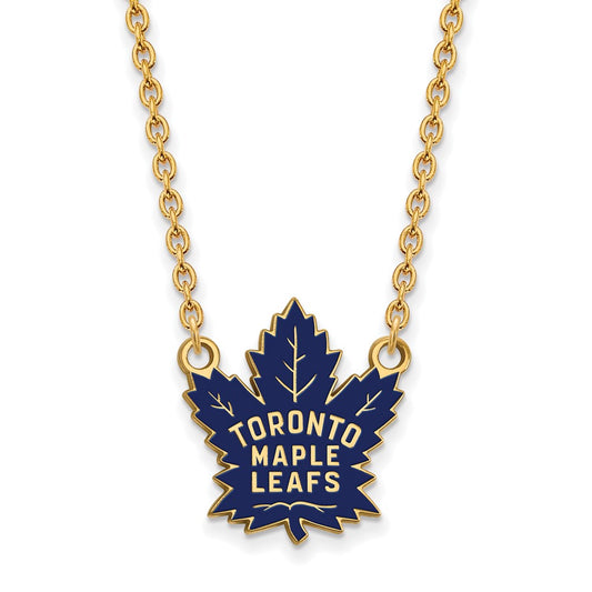 Gold Plated Sterling Silver Nhl Logoart Toronto Maple Leafs Large Enameled Pendant 18 Inch Necklace
