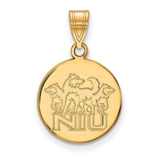 14K Yellow Gold Logoart Northern Illinois University N I U With Huskies Medium Disc Pendant