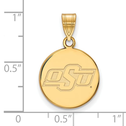 14K Yellow Gold Logoart Oklahoma State University O S U Small Disc Pendant