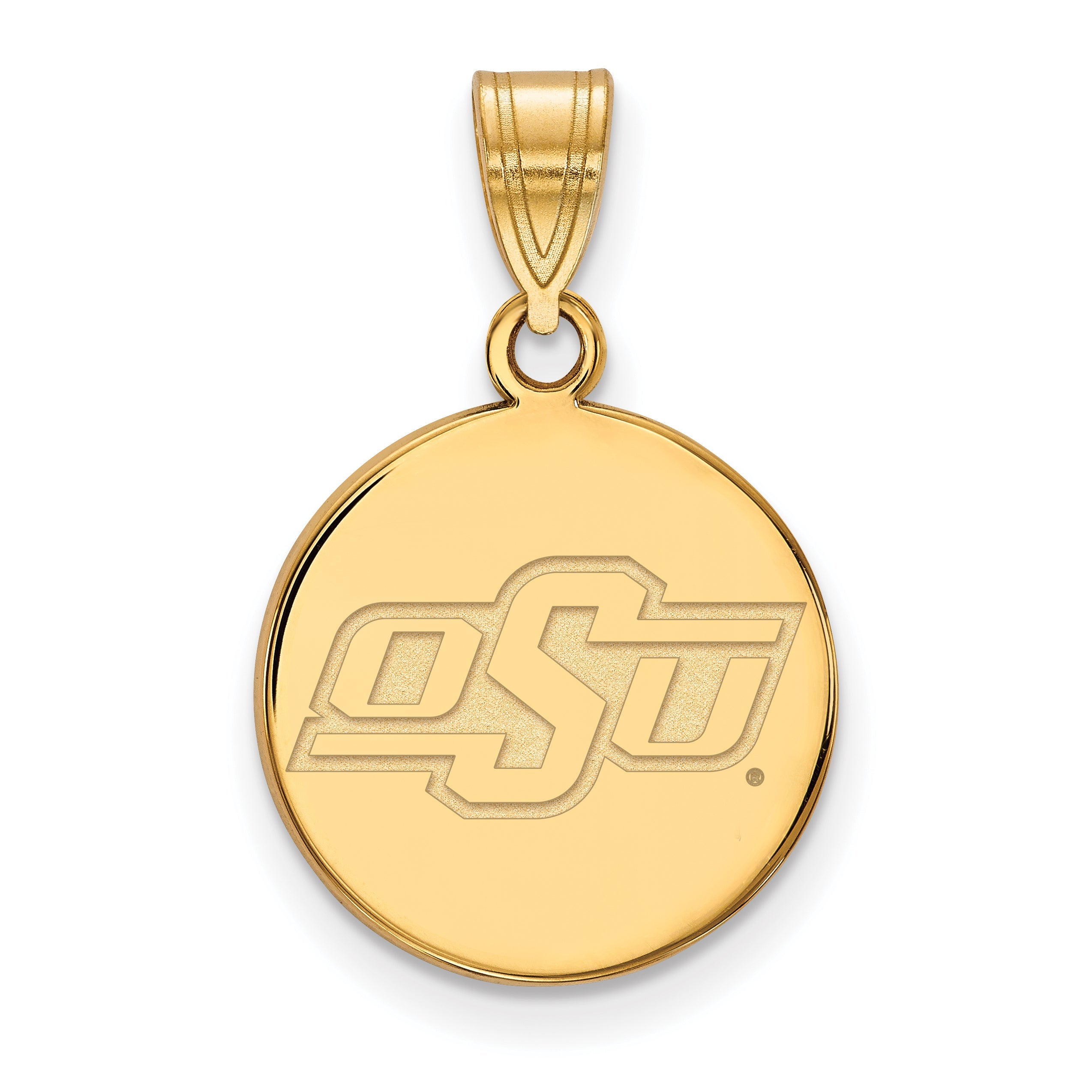 14K Yellow Gold Logoart Oklahoma State University O S U Small Disc Pendant