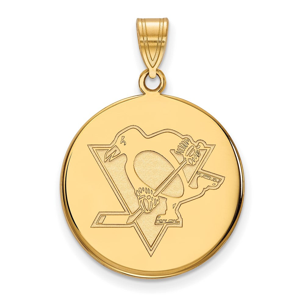 Gold Plated Sterling Silver Nhl Logoart Pittsburgh Penguins Large Disc Pendant