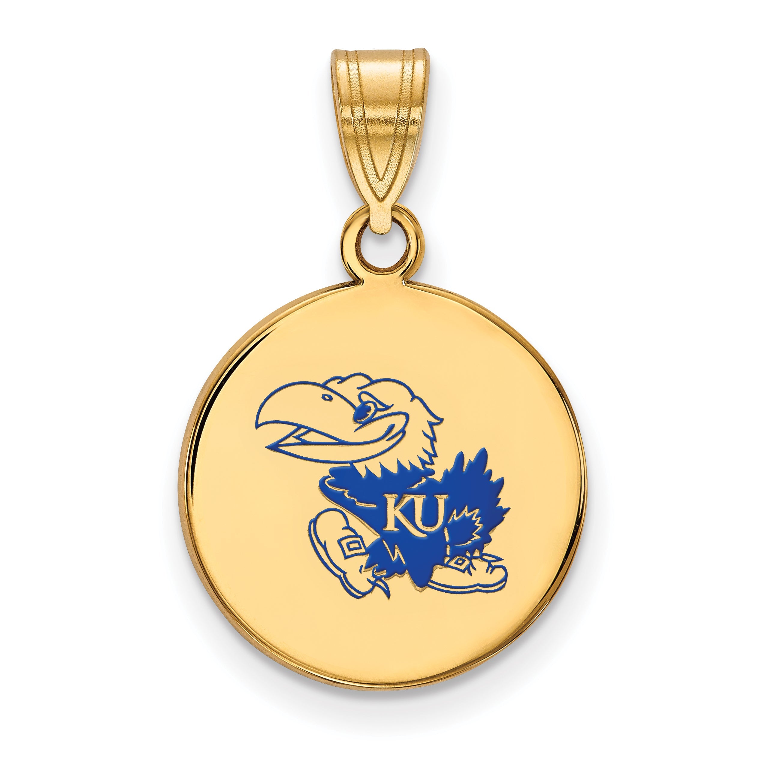 Gold Plated Sterling Silver Logoart University Of Kansas Jayhawk Med Enameled Disc Pendant