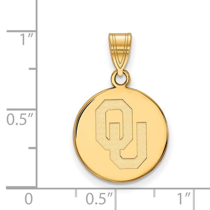 Gold Plated Sterling Silver Logoart University Of Oklahoma O U Medium Disc Pendant