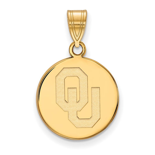 10K Yellow Gold Logoart University Of Oklahoma O U Medium Disc Pendant