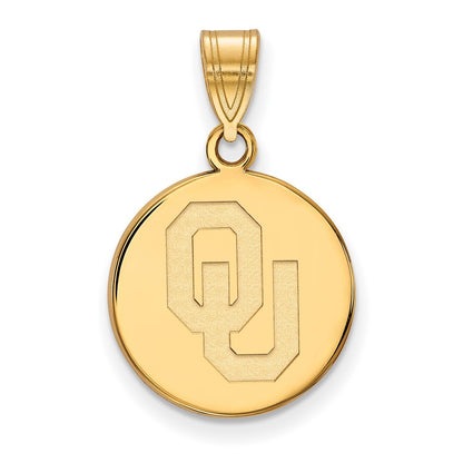 14K Yellow Gold Logoart University Of Oklahoma O U Medium Disc Pendant