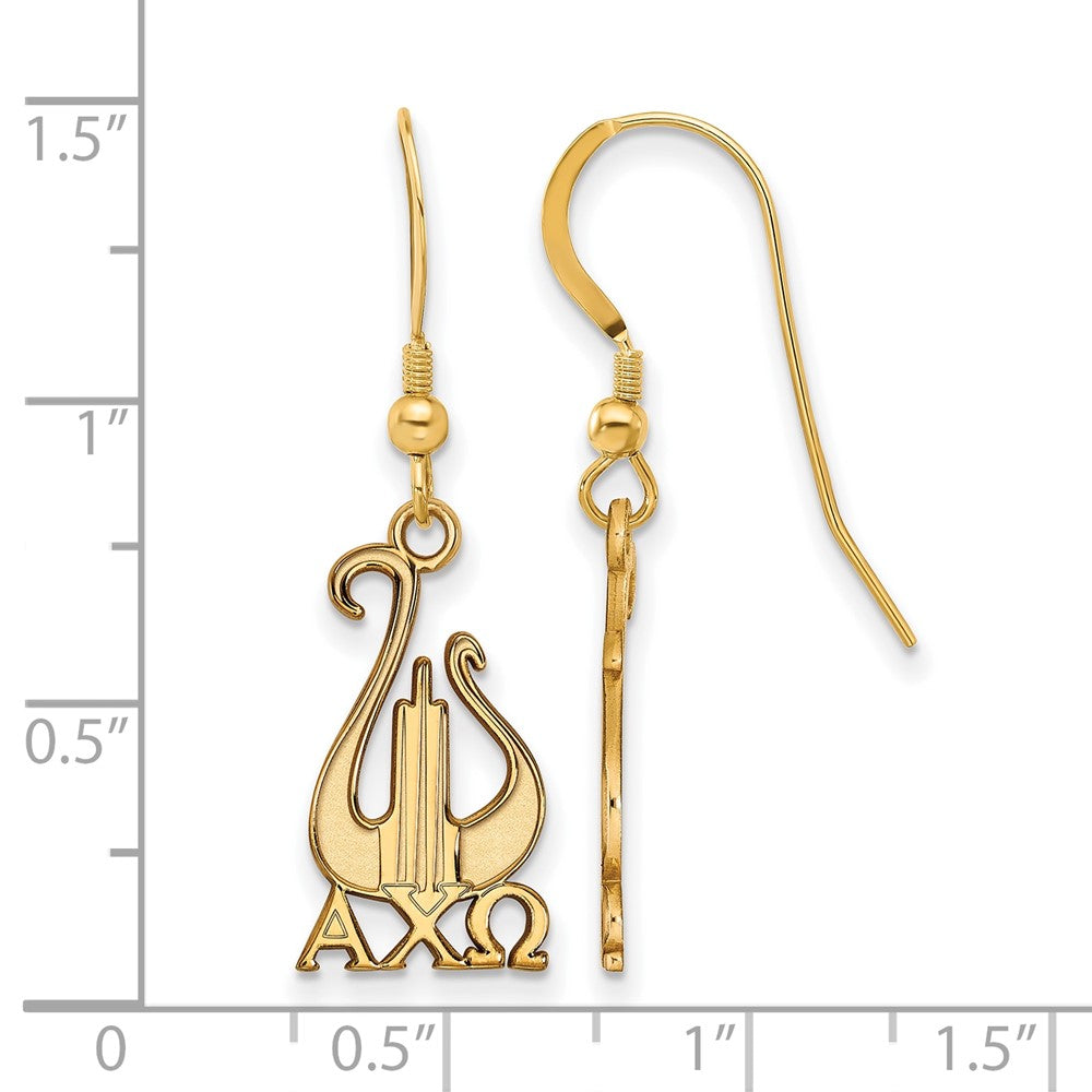 Gold Plated Sterling Silver Logoart Alpha Chi Omega Sorority Symbol Medium Dangle Wire Earrings