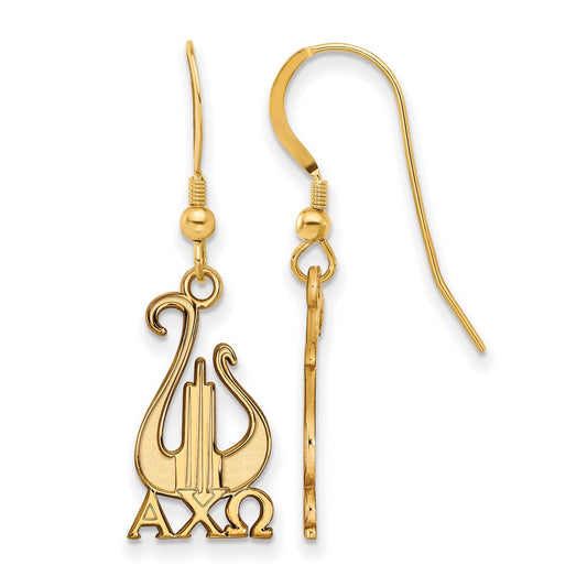 Gold Plated Sterling Silver Logoart Alpha Chi Omega Sorority Symbol Medium Dangle Wire Earrings