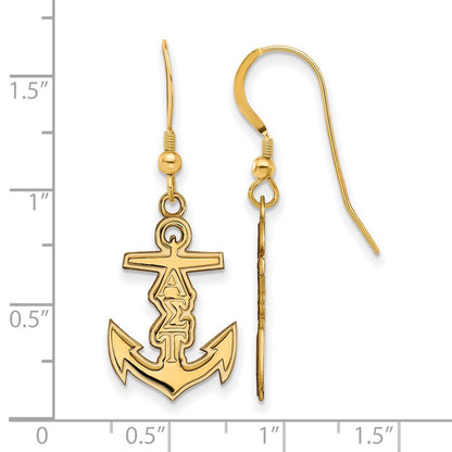 Gold Plated Sterling Silver Logoart Alpha Sigma Tau Sorority Symbol Small Dangle Wire Earrings