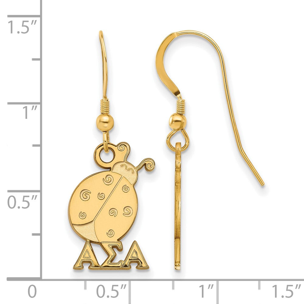 Gold Plated Sterling Silver Logoart Alpha Sigma Sorority Symbol Small Dangle Wire Earrings