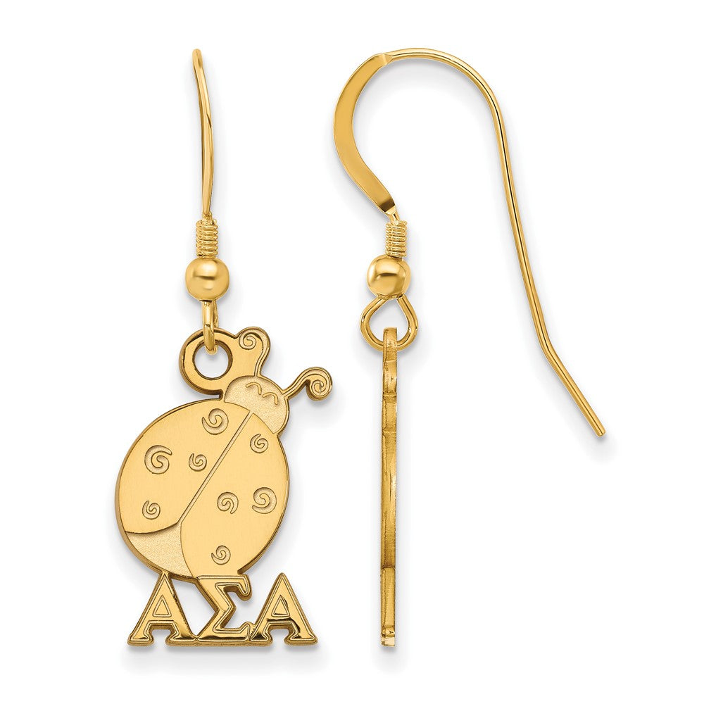 Gold Plated Sterling Silver Logoart Alpha Sigma Sorority Symbol Small Dangle Wire Earrings