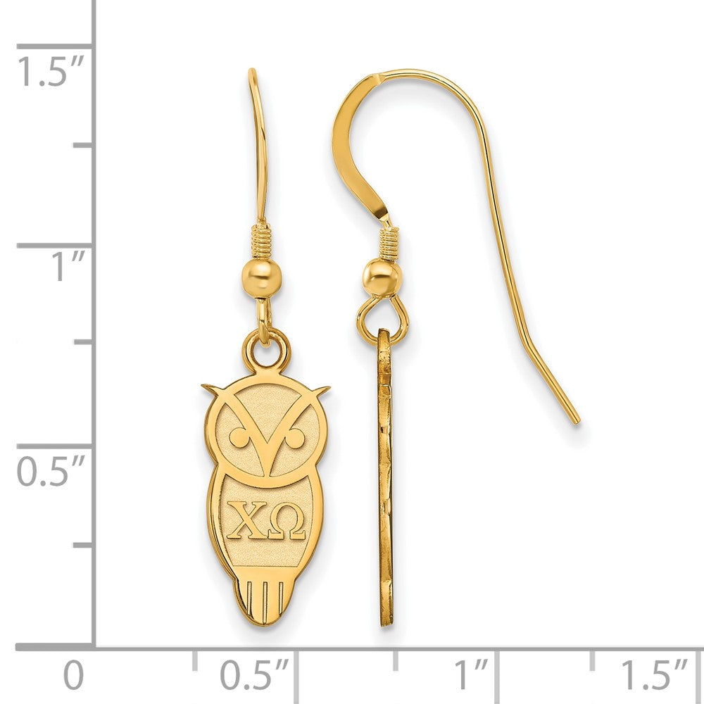 Gold Plated Sterling Silver Logoart Chi Omega Sorority Symbol Small Dangle Wire Earrings