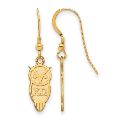 Gold Plated Sterling Silver Logoart Chi Omega Sorority Symbol Small Dangle Wire Earrings