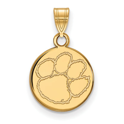 Gold Plated Sterling Silver Logoart Clemson University Tiger Paw Small Disc Pendant