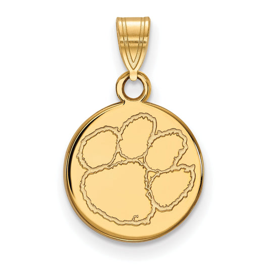 Gold Plated Sterling Silver Logoart Clemson University Tiger Paw Small Disc Pendant