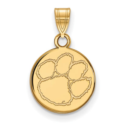 10K Yellow Gold Logoart Clemson University Tiger Paw Small Disc Pendant