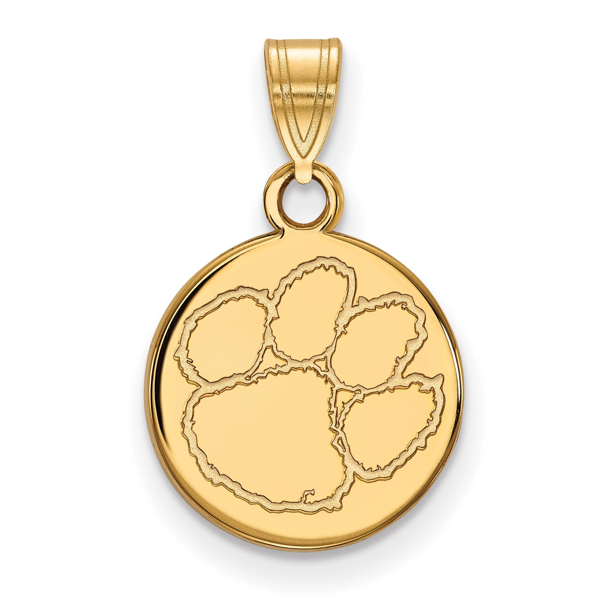 14K Yellow Gold Logoart Clemson University Tiger Paw Small Disc Pendant
