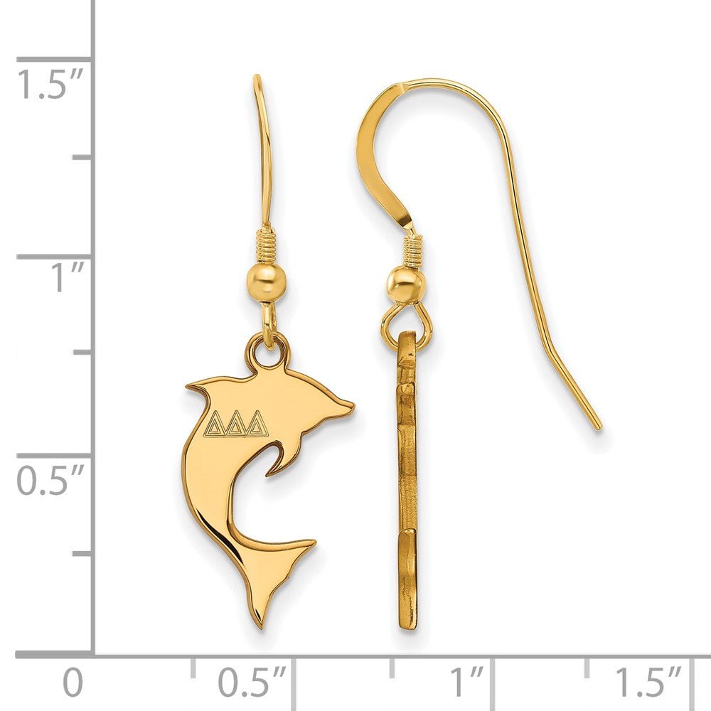 Gold Plated Sterling Silver Logoart Delta Sorority Symbol Small Dangle Wire Earrings
