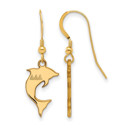 Gold Plated Sterling Silver Logoart Delta Sorority Symbol Small Dangle Wire Earrings