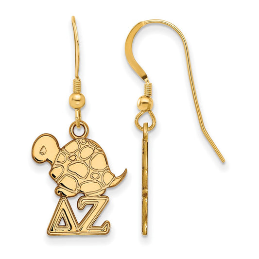 Gold Plated Sterling Silver Logoart Delta Zeta Sorority Symbol Small Dangle Wire Earrings