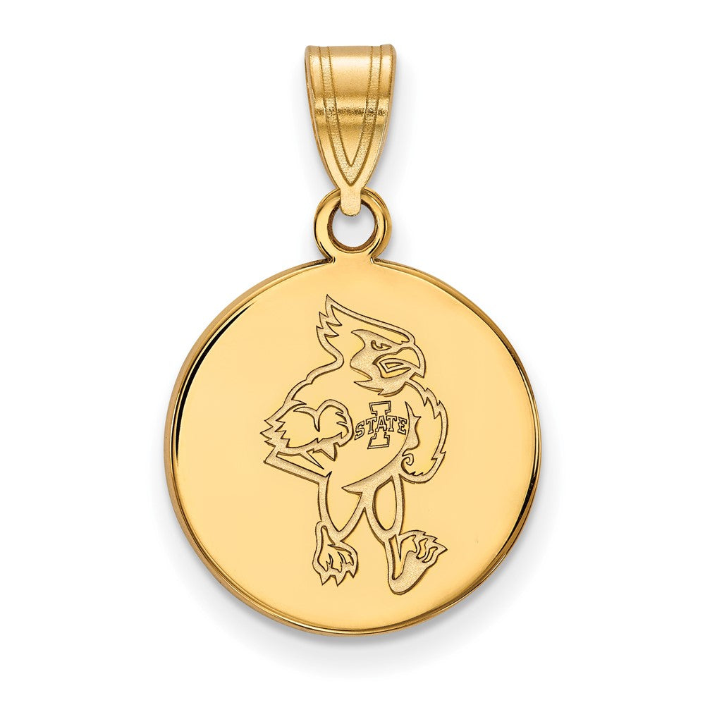 14K Yellow Gold Logoart Iowa State University Cardinal Medium Disc Pendant