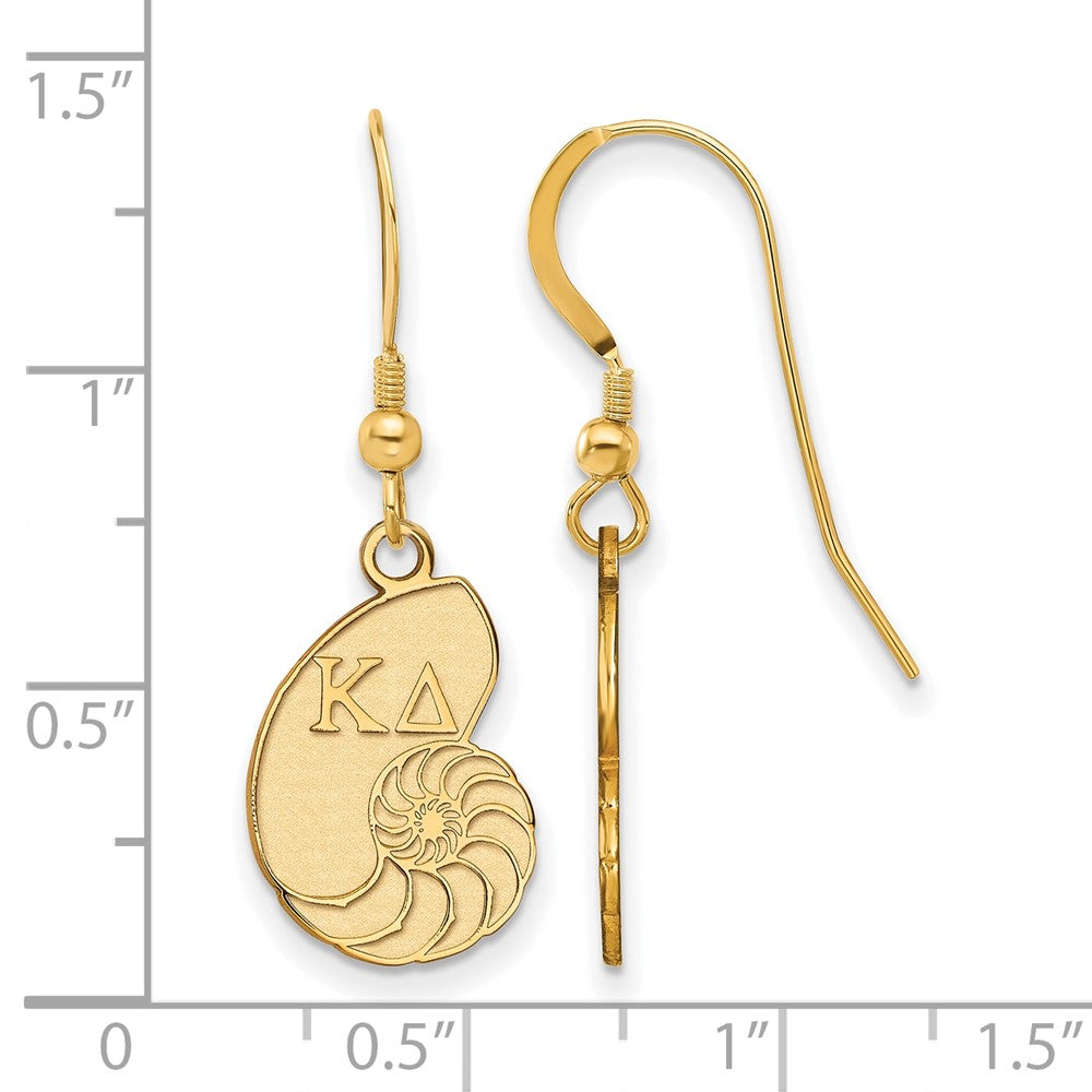 Gold Plated Sterling Silver Logoart Kappa Delta Sorority Symbol Small Dangle Wire Earrings