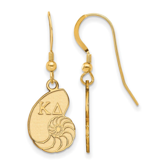 Gold Plated Sterling Silver Logoart Kappa Delta Sorority Symbol Small Dangle Wire Earrings