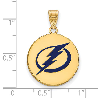 Gold Plated Sterling Silver Nhl Logoart Tampa Bay Lightning Lg Enameled Disc Pendant