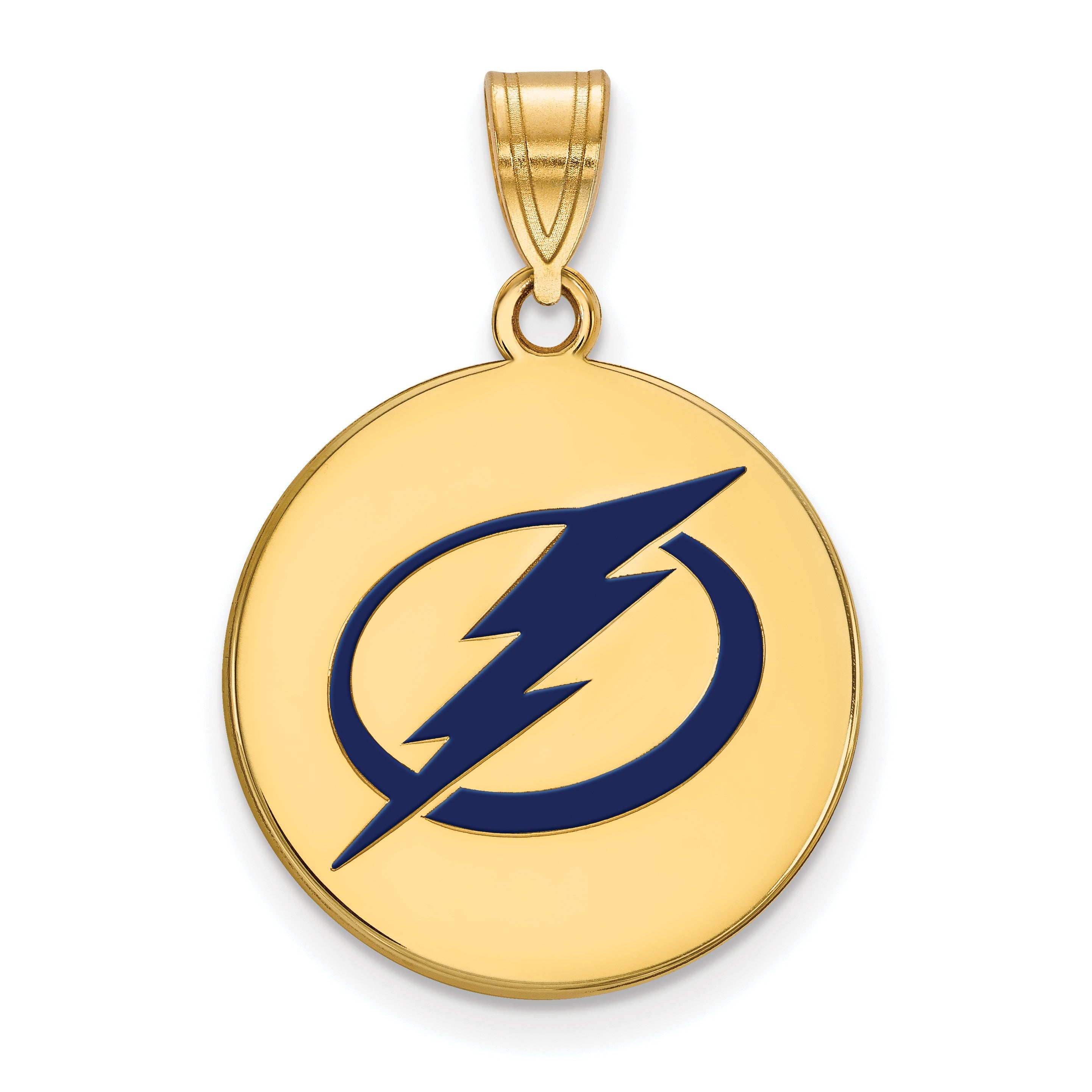 Gold Plated Sterling Silver Nhl Logoart Tampa Bay Lightning Lg Enameled Disc Pendant