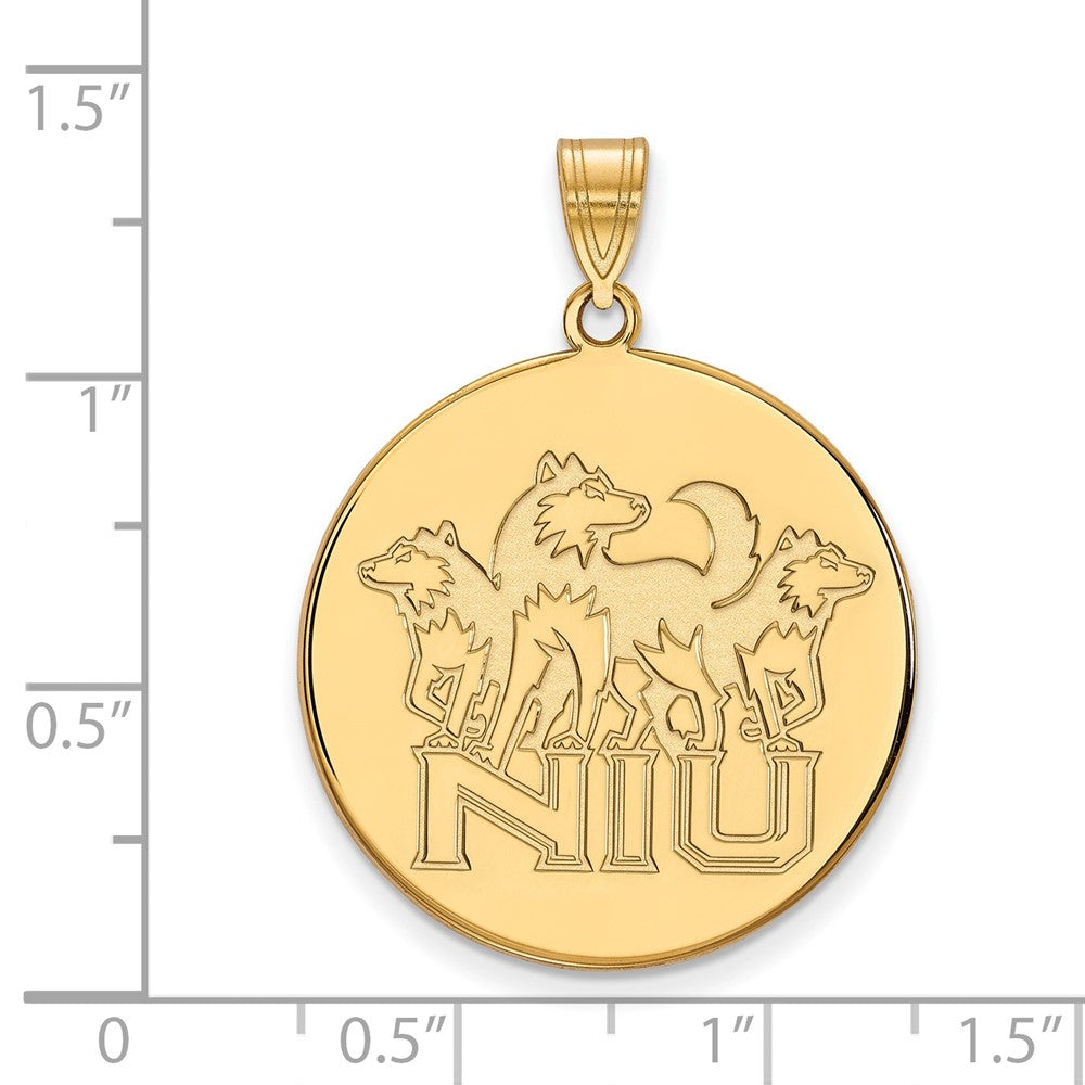 Gold Plated Sterling Silver Logoart Northern Illinois University N I U With Huskies Extra Large Disc Pendant
