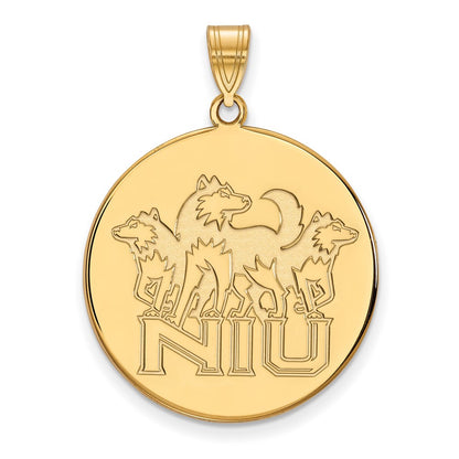 Gold Plated Sterling Silver Logoart Northern Illinois University N I U With Huskies Extra Large Disc Pendant