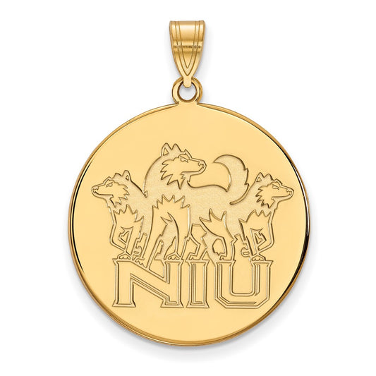 Gold Plated Sterling Silver Logoart Northern Illinois University N I U With Huskies Extra Large Disc Pendant