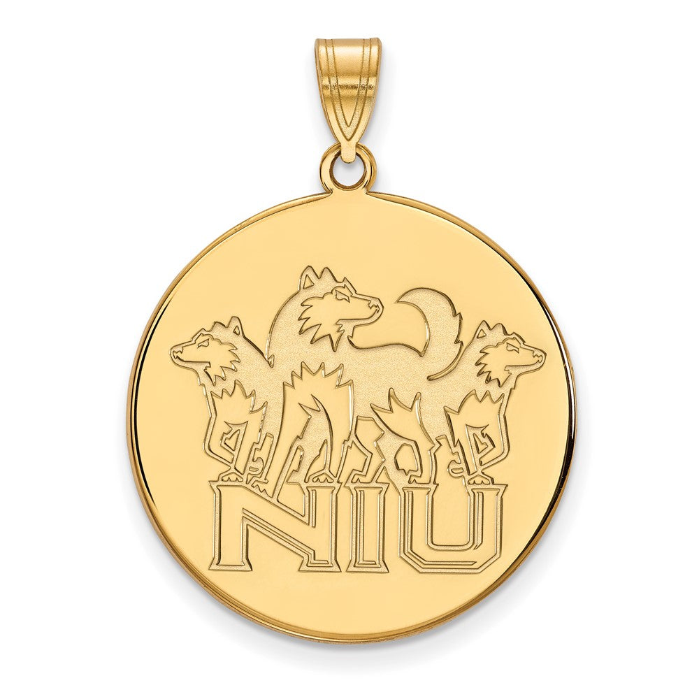 14K Yellow Gold Logoart Northern Illinois University N I U With Huskies Extra Large Disc Pendant