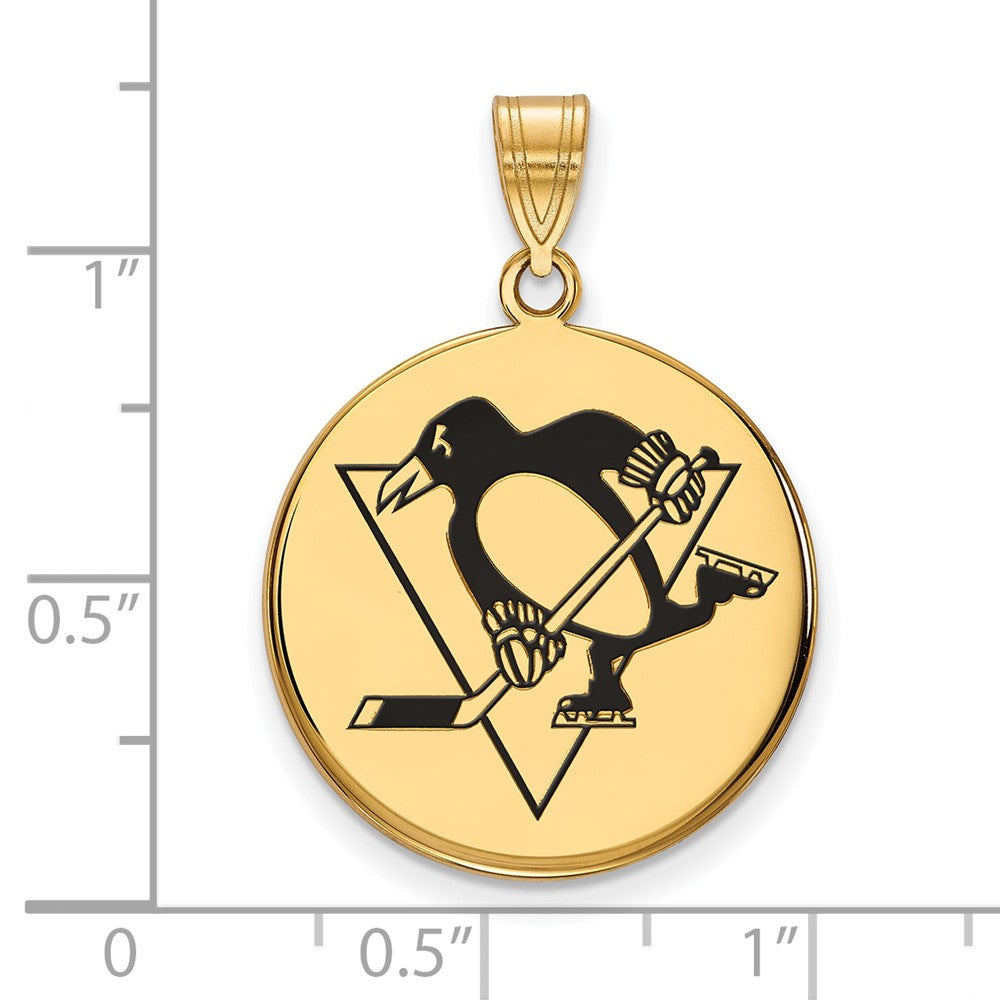 Gold Plated Sterling Silver Nhl Logoart Pittsburgh Penguins Large Enameled Disc Pendant