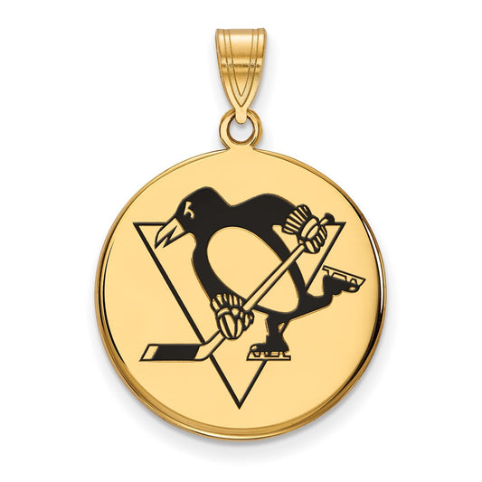 Gold Plated Sterling Silver Nhl Logoart Pittsburgh Penguins Large Enameled Disc Pendant