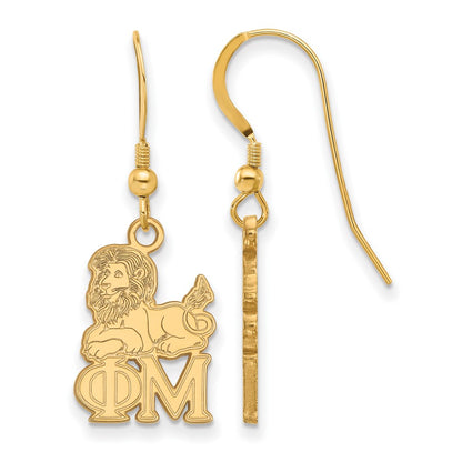 Gold Plated Sterling Silver Logoart Phi Mu Sorority Symbol Small Dangle Wire Earrings