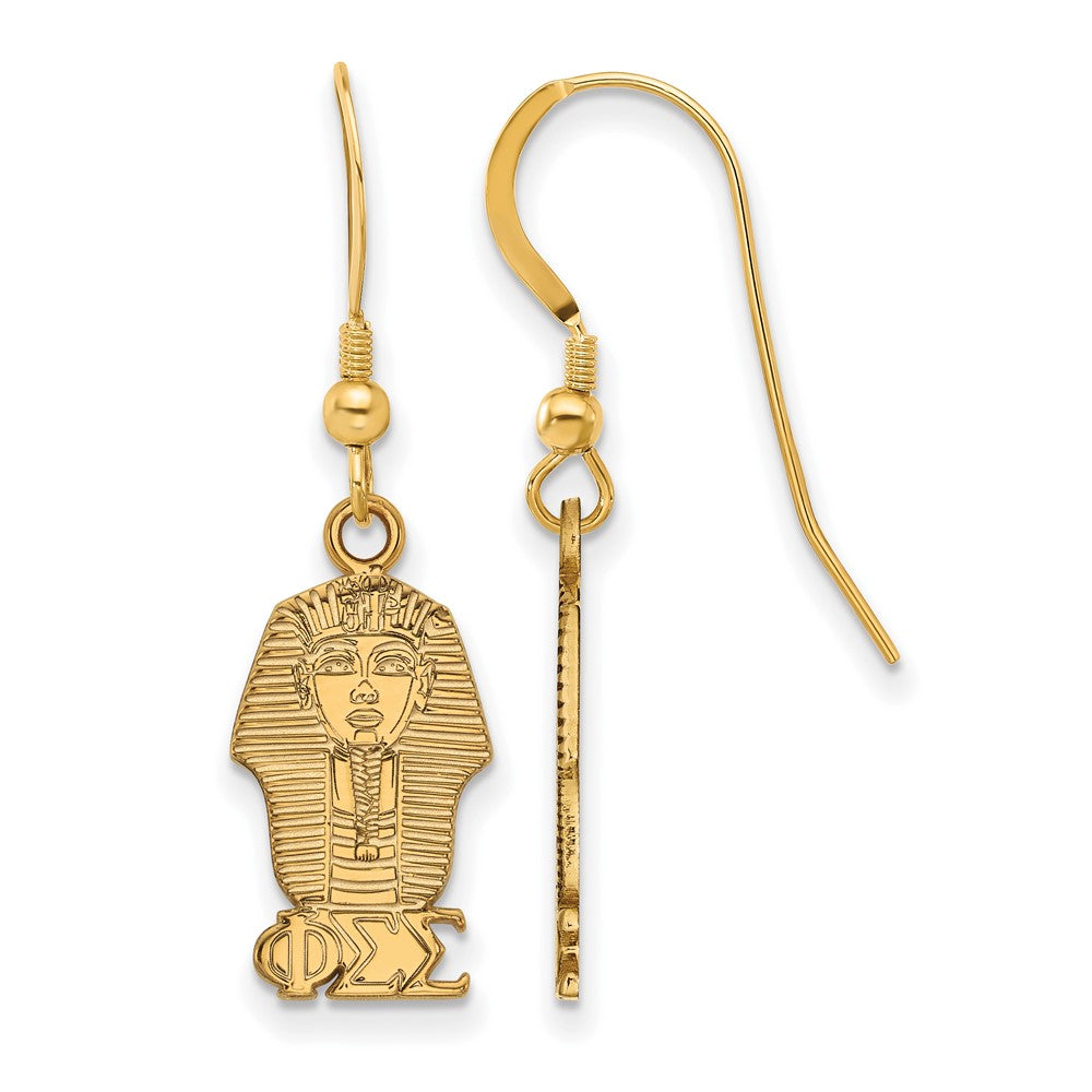 Gold Plated Sterling Silver Logoart Phi Sigma Sorority Symbol Small Dangle Wire Earrings