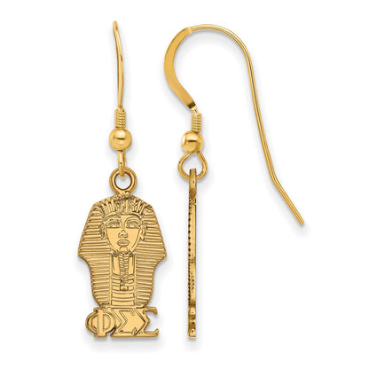 Gold Plated Sterling Silver Logoart Phi Sigma Sorority Symbol Small Dangle Wire Earrings