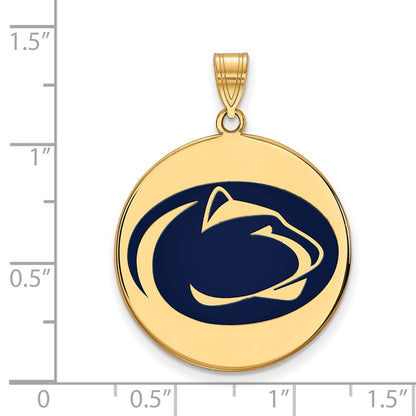 Gold Plated Sterling Silver Logoart Penn State University Lion Extra Large Enameled Disc Pendant