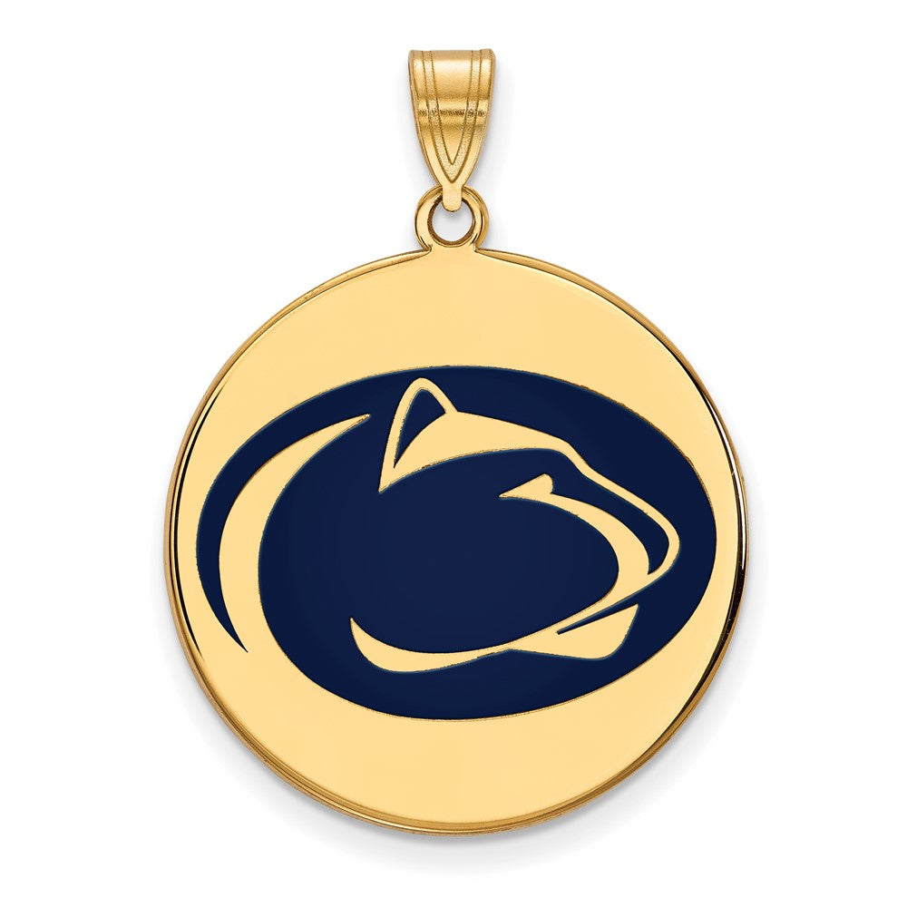 Gold Plated Sterling Silver Logoart Penn State University Lion Extra Large Enameled Disc Pendant