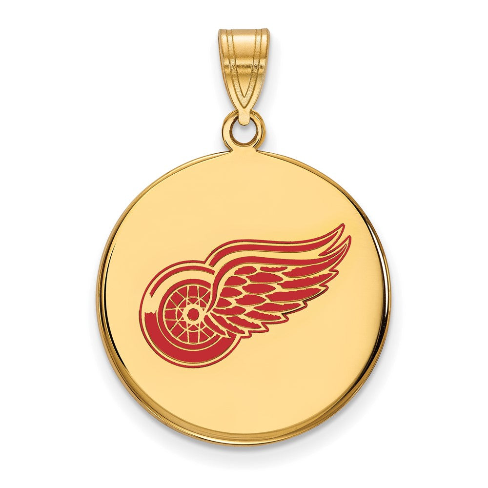 Gold Plated Sterling Silver Nhl Logoart Detroit Red Wings Large Enameled Disc Pendant
