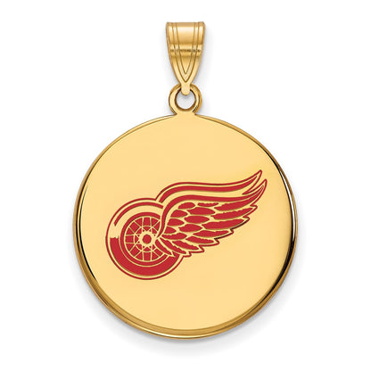 Gold Plated Sterling Silver Nhl Logoart Detroit Red Wings Large Enameled Disc Pendant
