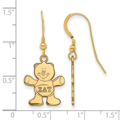 Gold Plated Sterling Silver Logoart Sigma Delta Tau Sorority Symbol Small Dangle Wire Earrings