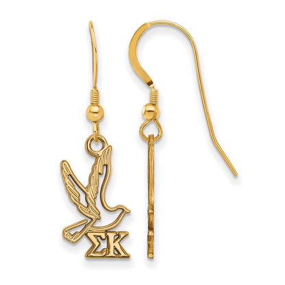 Gold Plated Sterling Silver Logoart Sigma Kappa Sorority Symbol Small Dangle Wire Earrings