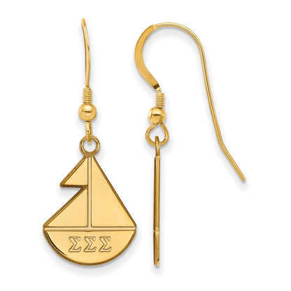 Gold Plated Sterling Silver Logoart Sigma Sorority Symbol Small Dangle Wire Earrings